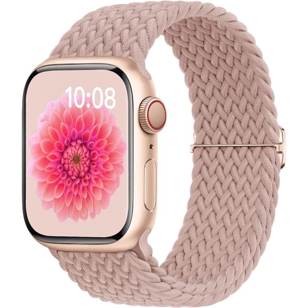 Punottu ranneke yhteensopiva Apple Watch -rannekkeiden kanssa 42mm 44mm 45mm 49mm Säädettävät pehmeät joustavat elastiset rannekkeet yhteensopivat iWatch-sarjan kanssa pink 42/44/45/49MM