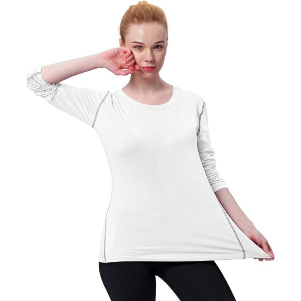 Dame kompressionsskjorte Dry Fit langærmet løbeatletisk T-shirt træningstoppe, lille 3-pak (sort+hvid+grå)