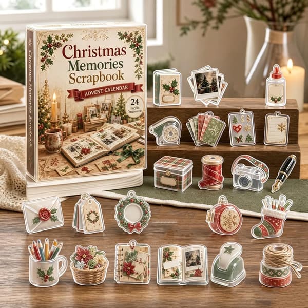 Julekalender Blind Box 2026, Akryl Nøglering Ornament Sæt
