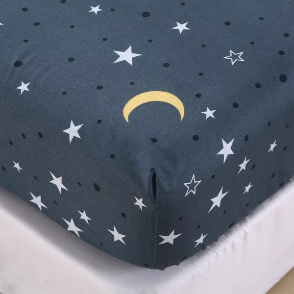 Fitlagen 90x200cm børnemadrasbeskytter, blue star moon galaxy sengetøj -Velegnet til madrasser op til 25-27 cm