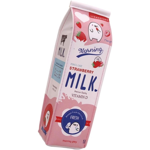 Söt Mjölkformad case, Mjölkkartong Pennfodral med stor kapacitet Kosmetikväska Vattentät PU Pennhållare Pennpåse Brevpapper Organizer (Rosa)