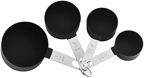 8 stk. Målebæger- og skesæt, inkluderer 4 målebægre i rustfrit stål og 4 mini måleskeer (sort) black