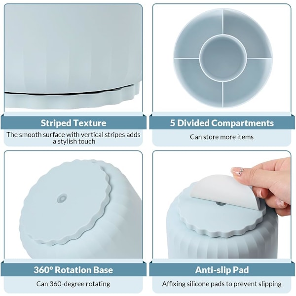 360 graders roterende skrivebordsarrangør, dobbelt penneholder til skrivebord, roterende skrivebordspennearrangør med 5 rum blå