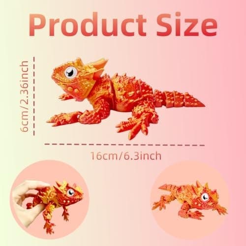 3D-printad ödlafigur, 1 st 3D-printade djur och 3D-printade leksaker, flexibel ledad hornödla skrivbordsdekoration, samlarobjektpresent Horned Lizard