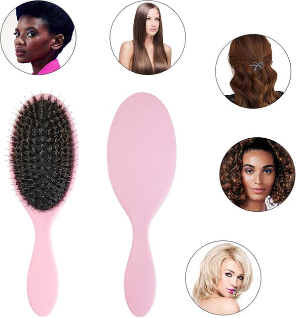 1 stk. flokebørste og villsvinbørste - Definerende hårbørste, polstret base, våt/tørr bruk, vanntett, ergonomisk, rosa pink