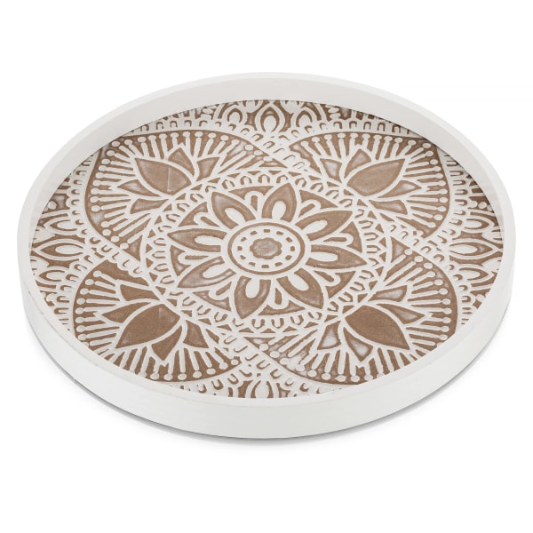 Dekorativt brett av tre rund: Vintage dekorativt brett vasket hvitt 30 cm serveringsbrett Små, runde stearinlysbrett, Shabby White