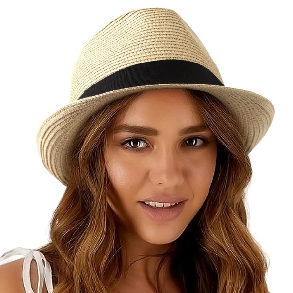 Dame stråhat med kort skygge fra Panama Beach Sun Trilby Hat