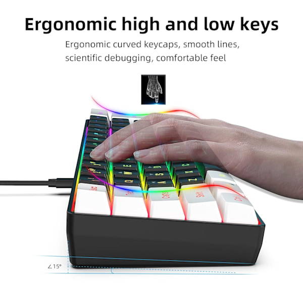 60% kablet spilltastatur, lite RGB-bakgrunnsbelyst membranspilltastatur, ultrakompakt minivanntett tastatur for PC-datamaskinspillere pink