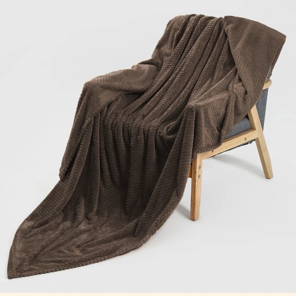 Vaffelflanell fleece minkkast - Sofa/sengeteppe/reisetepper – Honeycomb Super Myk, Sjokolade, Enkel (127 x 152 cm)