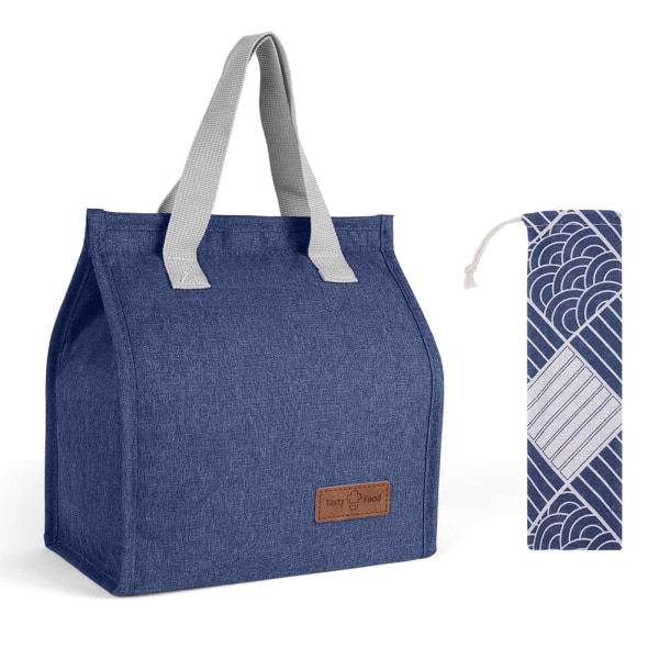 Madpose, lille madpakke, foldbar isoleret taske, termopose med foliefor, madpakke til på farten, arbejde, skole, udflugt madtransport-blå