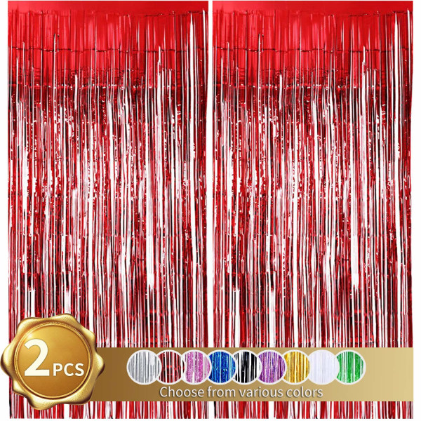 2-pack foliefransgardin, lila glitter metalliska gardiner Fotobakgrund för bröllopsförlovningsdekor (3,28 fot x 6,56 fot)