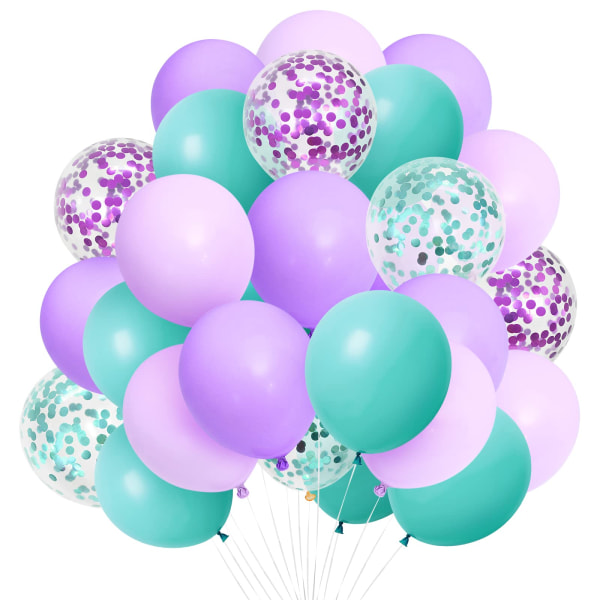 Balloner 30 stk, 12 tommer lilla blågrønblå konfetti latex ballon til havfrue tema fødselsdagsfest dekorationer Baby shower Picnic telt fest dekorationer