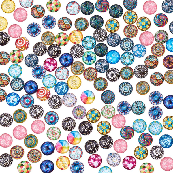Förpackning med 200 Muggle Stones Glas Nuggets Färgglada Blandade Färger Runda 12x4 mm