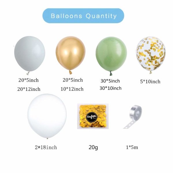 127 kpl oliivinvihreä ilmapallokaaripaketti valko-kultaiset konfetti-ilmapallot retrovihreät ilmapallot ja kultaiset metalliset kromilateksi-ilmapallot