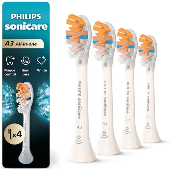 Erstatningsbørstehoder kompatible med Philips Sonicare, emballasjen kan variere, hvit, A3 Hvit A3 Hvit A3 White
