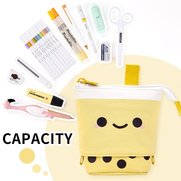 Suloinen case Pysyvä kynäpidike Teleskooppinen meikkipussi Pop Up -kosmetiikkalaukku Kawaii Smile Face case Organizer (keltainen)