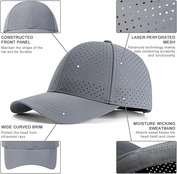 1 stk justerbar solbaseballcaps for menn, pustende snapback laserperforert nettinghatt, grå. gray