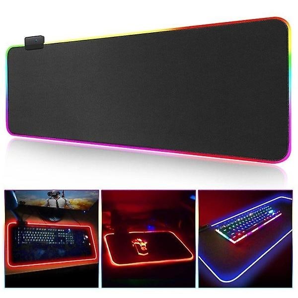 Gaming-musematte med LED-lys - RGB - Velg størrelse Svart 80x30 cm