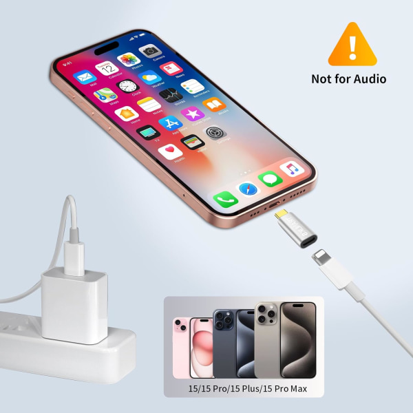 Lightning till USB C-adapter, stödjer PD 60W snabbladdning och dataöverföring för 15/15 Pro/15 Plus/15 Pro Max silver