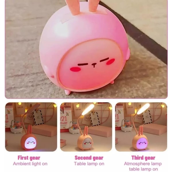 Kannettava LED-pöytävalaisin yövalolla Söpö pupu, kokoontaitettava USB latauslukuvalo makuuhuoneen lapsille, yövalaisin (vaaleanpunainen kani)