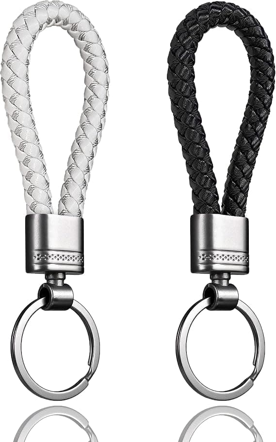 2 st nyckelringar, nyckelringar i läder för kvinnor och män (vit, svart) white，black