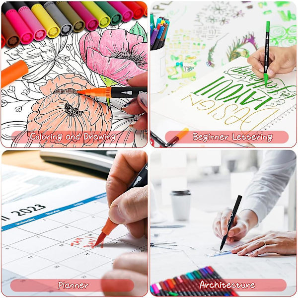 Brush Marker Dual Tip Pen - 36 Färger Konstmarkörer För Barn - Finspetspenna Och Penselpenna Perfekt För Bullet Journal, Färgläggning