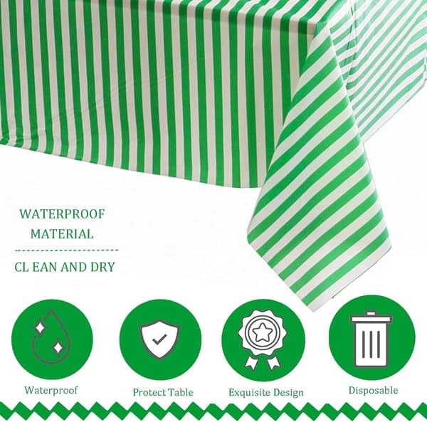 137*274cm grön och vitrandig bordsduk bordsöverdrag fest, engångs rektangulär bordsduk plast rosa bordsduk fest, 1 st green