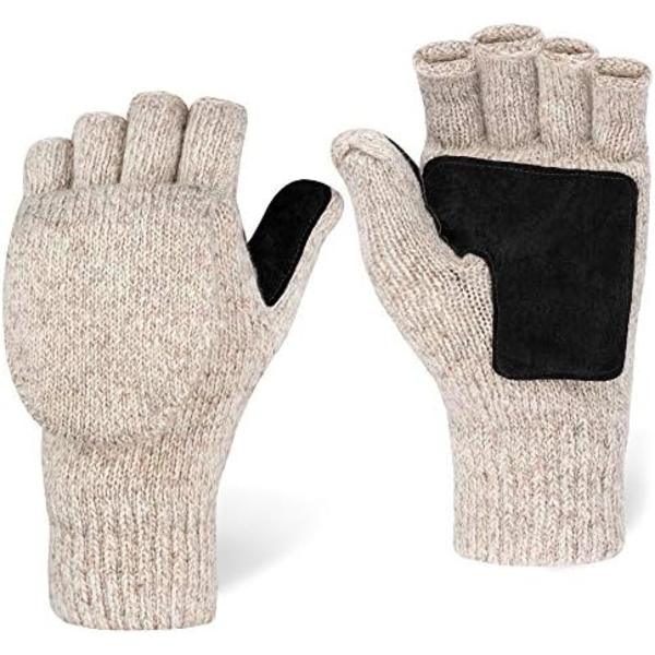 Fingerlösa vinterhandskar konvertibla ullvantar för män och kvinnor - Varma termiska stickade flip-top snöhandskar för kallt väder