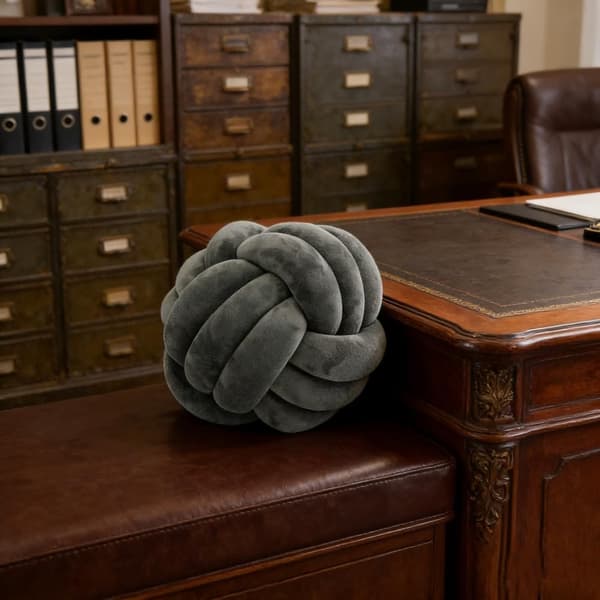 1 stk. knutet ballpute, knutepute til sofa - myk dekorativ pute, rund (mørkegrå, 20 cm) Dark Grey