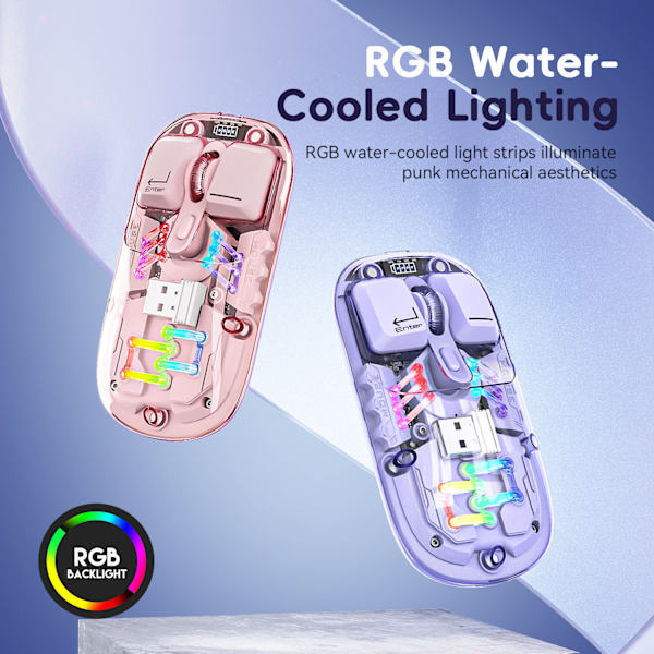 Transparent trådløs mus 3 tilstande (BT5.1/BT5.1/2.4G) Bluetooth mus lydløs genopladelig silm bærbar mus pink