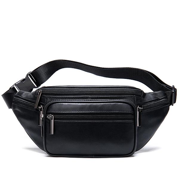 Miesten lampaannahkainen vyölaukku ulkoilma musta matkapuhelin lampaannahkainen laukku vapaa-ajan urheilun crossbody rintalaukku (musta)