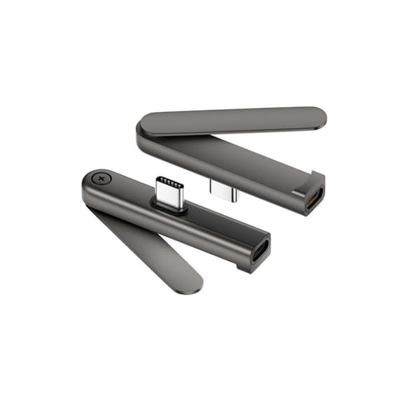 USB-C hona till USB-C hane-adapter med vikbart mobilfäste, 240WMax, aluminiumlegering + PVC, mörkgrå, 2-pack