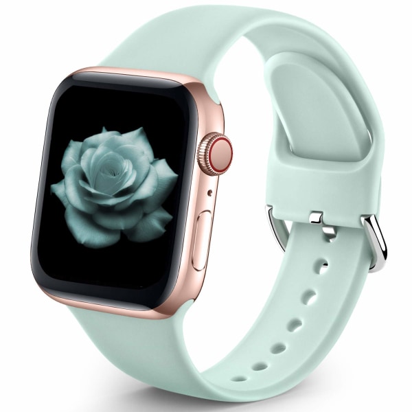 Urheiluranneke Yhteensopiva Apple Watch iWatch-rannekkeiden kanssa 42mm 44mmS/M naisille, miehille, pehmeät silikonirannekkeet, vaaleanvihreä