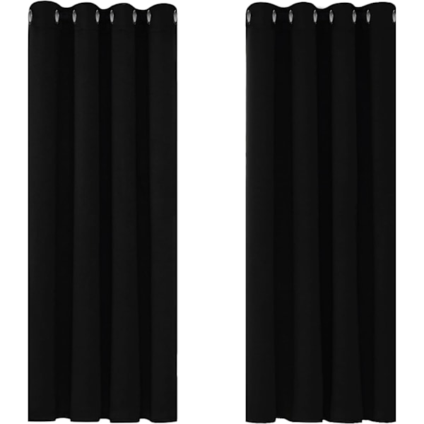 Bedroom Blackout Curtains Super Soft Thermal Insulation Curtains Living Room Blackout Eyelet Blackout Curtains W 1.32m x H 1.6m Black 2 Pieces