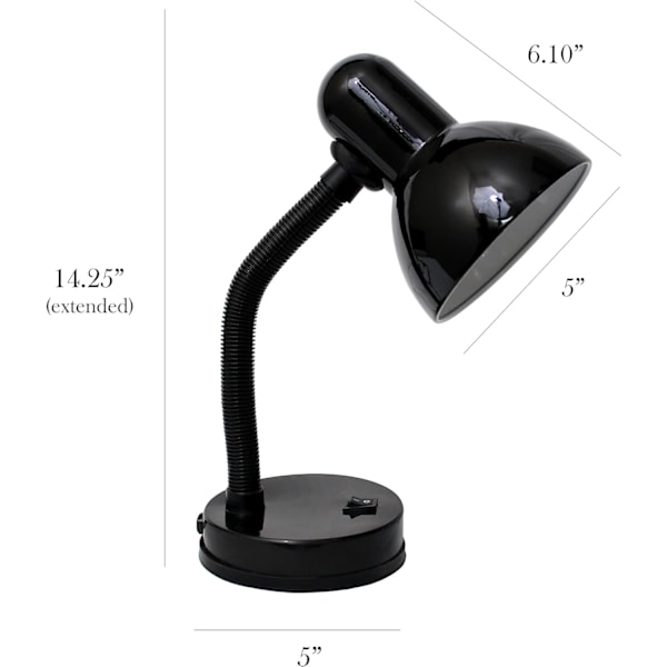Basal Metal Skrivebordslampe med Fleksibel Slangehals til Kontor, Stue, Soveværelse, Kollegieværelse, Bogreol, Sort