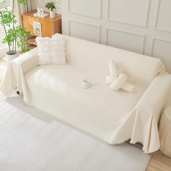 Sofabetræk 2-personers, vaskbart sofabetræk med kvast, blødt sofabetræk til hunde, åndbart, universelt til alle årstider (beige, 180x260cm, 1 stk.) beige