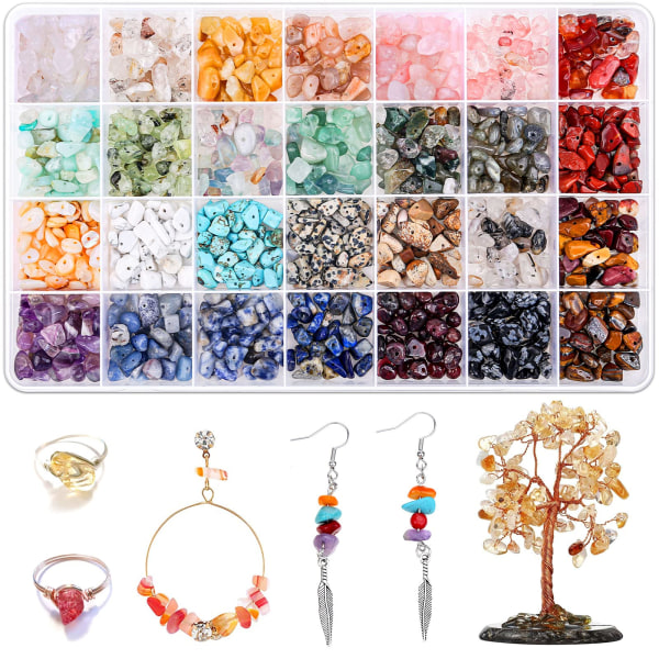 1400 STK Krystal smykkefremstillingssæt, 28 farver ædelstensperler til smykkefremstilling, uregelmæssige stenperler til halskæde Armbånd Ring øreringefremstilling