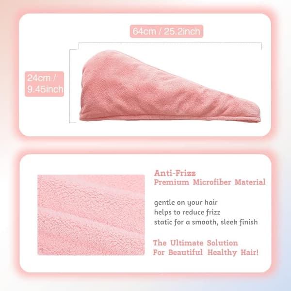 2 stk. hårturban, hurtigtørrende hårturbaner til vådt hår, hårturban med knap (grå, pink) 2pcs gray,pink