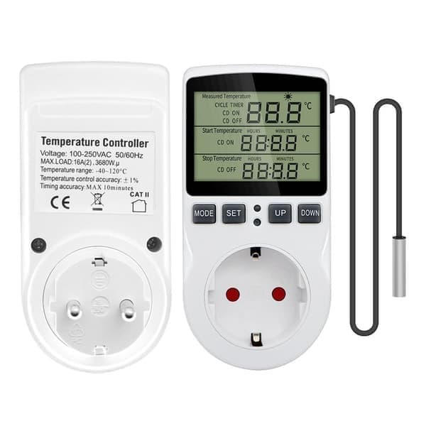 Digital termostat 230V – LCD temperaturregulator til opvarmning og køling, drivhuse, terrarier og akvarier
