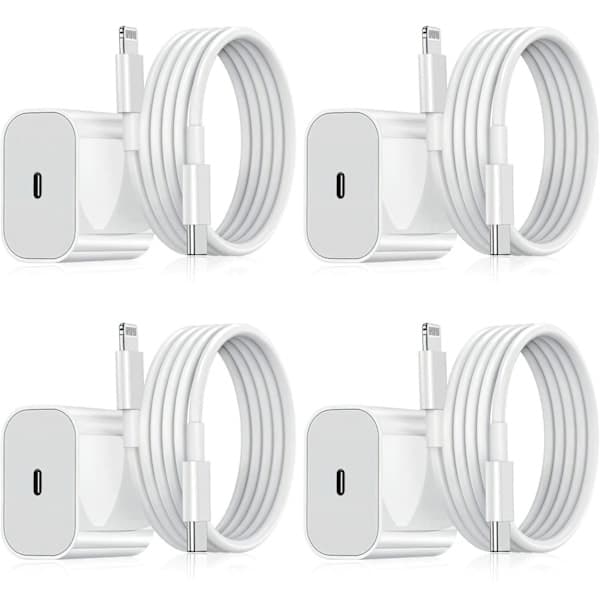 4-pakning - iPhone-lader - Hurtiglader - Adapter + 1m kabel 20W Lightning Hvit 4-pakning iPhone (NT) 4-pakning Lightning 4-pakning Lightning 4-Pack