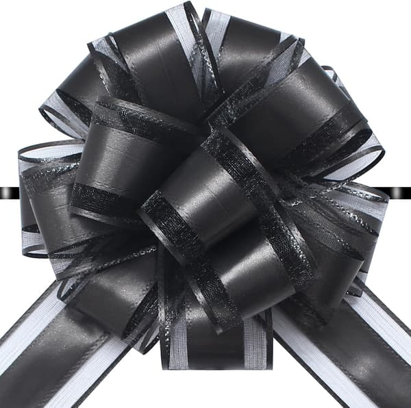 5-pack dragrosetter – lämpliga för presentinslagning, bröllop, jul, födelsedagskalas och presentaskar (svarta); längd när de ligger platt: 16 cm. black