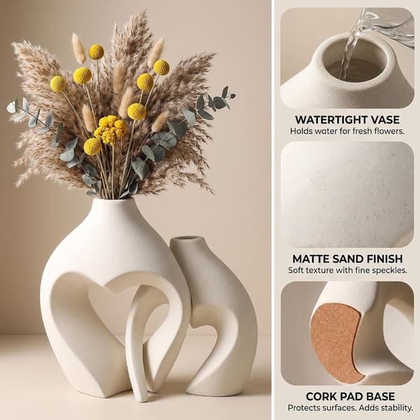 Vita keramiska blomvaser bordsdekoration hjärtformad vas set om 2 beige