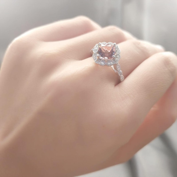 Skapade Nano Morganite Rings 925 Sterling Silver Blomster Ringar För Kvinnor Förlovning Jubileum Bröllopspresent Fina Smycken