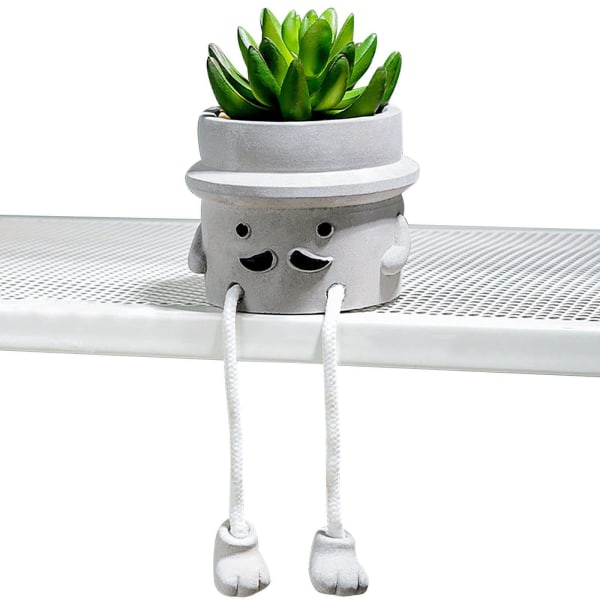 Kunstig potteplante Lille sød falsk sukkulentplante hængende ben med cementpotte, kunstige planter dekoration til skrivebordshylde Kontorhjem (sødt skæg)