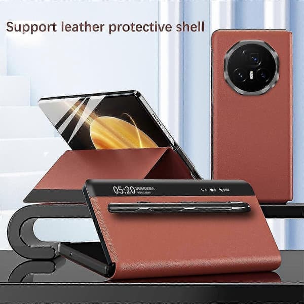 Til Honor Magic V3 5G Etui Displayvindue PU Læder Telefoncover med Stylus Brun Brown
