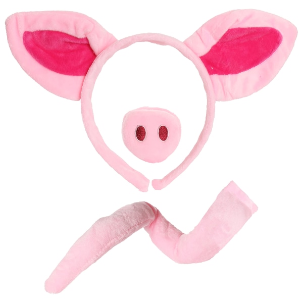 Tillbehörssats för griskostym - Rosa grisöron på pannband, falsk grisnäsa och grisstjärt - en one size passar de flesta vuxna