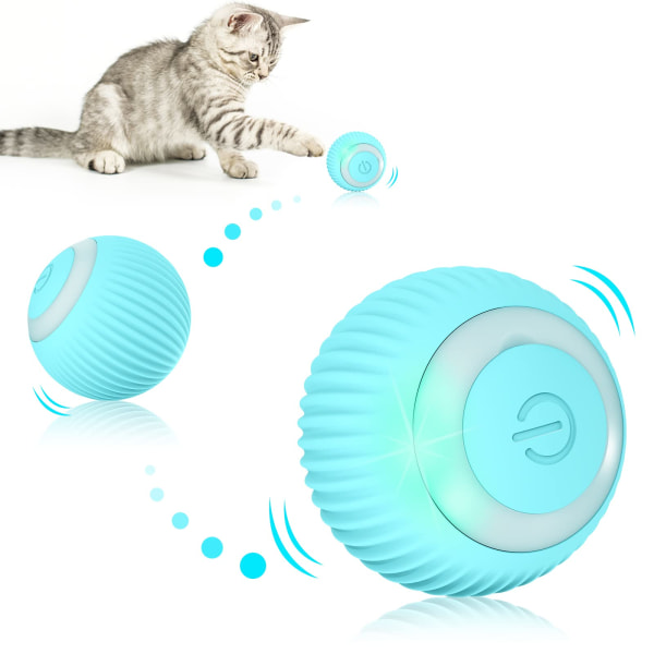 Cat Toy Elektrisk katteball med LED-lys, automatisk 360 grader (blå)