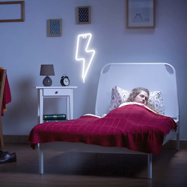 Neonskylt Lightning Bolt Neonljusskylt för väggdekoration, batteri eller USB -driven led blixtljus kallvita neonskyltar