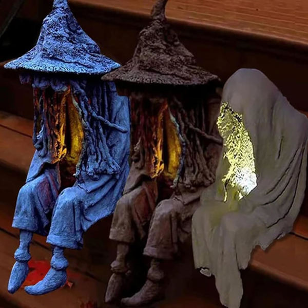 Utendørs heksespøkelseslys, solcelled LED heks hagelys, Halloween spøkelsesstatue Halloween hjem hagedekorasjon