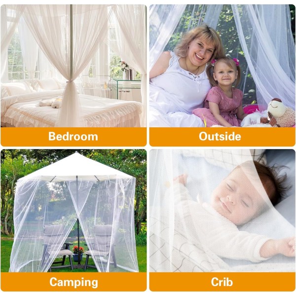 Myggnetting Dobbeltseng Myggnetting Reise Finmasket Rektangulær Nettgardin Myggnetting Seng med 4 Innganger Enkel Montering